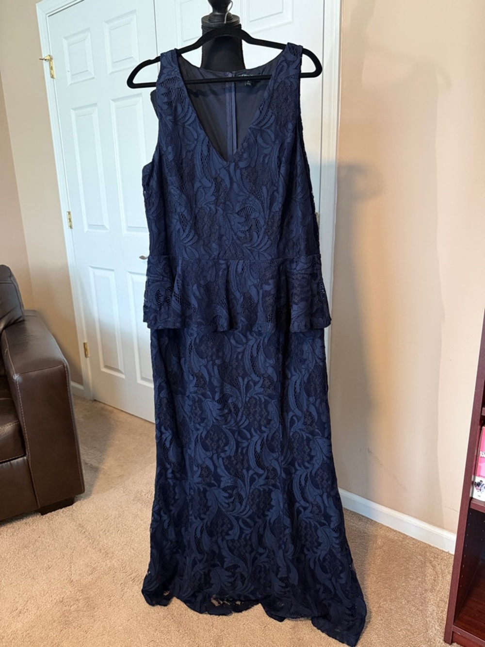 Lauren Ralph Lauren Navy Lace Peplum Maxi Dress